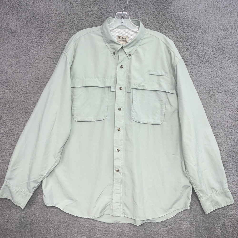 VTG LL Bean Shirt Men's Size L Lime Green Vented Fishing Long Sleeve Outdoors